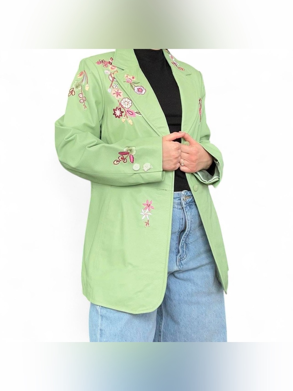 Vintage green genuine leather blazer